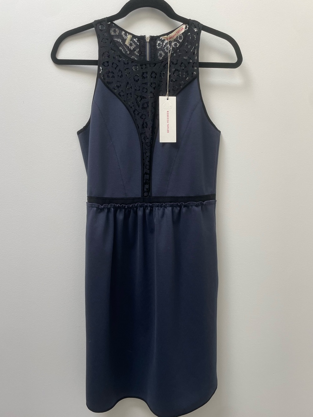 Rebecca Taylor Ponte + Lace Dress Size 6 Blue Black NWT